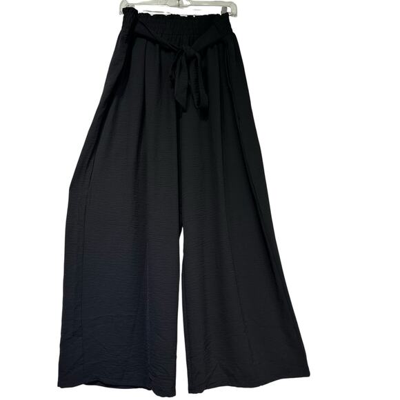 AusLook Plus Size 2X Black Wide Leg Palazzo Bow Waist Tie Pull On Pants New - Picture 2 of 7